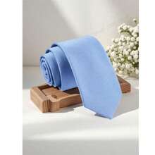 1 buah Dasi Pria Polos Biru Muda Bergaris Halus Bertekstur Ringan Buatan Tangan, Cocok untuk Sekolah, Jas, Perjalanan dan Pemakaian Sehari-hari - Baby Blue - View 2