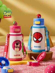 Botella de agua aislada Disney para niños con pajita, botella de agua escolar, gran capacidad, tapa dual, botella de agua aislada para beber directamente 600ml - Multicolor - Ver 2