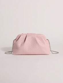 SCULPTEDSTYLE BAGS 1個裝 粉色編織壓紋PU純色雲朵包 時尚女款手提包 壓褶設計 抓皺包 鏈條斜背手拿包 極簡風女款晚宴包 適用舞會派對 - 淺粉色 - 查看 5