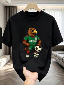 Blusa de manga corta de escote en V para hombre con patrones estampados de pájaros voladores, camisetas deportivas transpirables y de secado rápido, queridas por los aficionados al fútbol - Negro - Ver 2