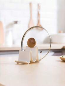 1pc PP Material Spoon Rest, Creative Wave Design Kitchen Countertop Spoon Holder - White - View 7