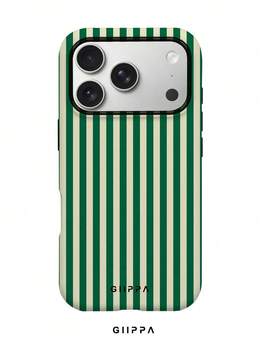 A Stylish Phone Case That Does Not Include A Lanyard Or Stand. GIIPPA 1pc Phone Case With A Misty Blue Striped Design, Compatible With 17 Pro, 16 Pro, 15 Pro, And 14 Pro. A Stylish And Interesting Korean-Style Phone Case, Compatible With 11/12/13/14/15/16 Pro Plus. A Stylish Design For Men And Women, A Great Gift For Girlfriends During Easter, Wedding Season, Or Birthdays. - 墨綠色 - 查看 1