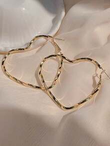 1 par de aretes de aro grandes con textura cepillada de oro falso para mujer - Oro de imitación - Ver 6