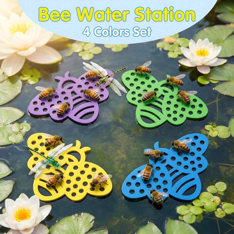 1pc Green, Yellow, Purple, Blue Bee-Shaped Insect Waterer, Floating Bee Drinking Station For Garden Water Surface, Bee Insect Waterer, Suitable For Bees, Butterflies, Dragonflies And Other Insects To Rest And Drink - Insect Water Bottle - View 1