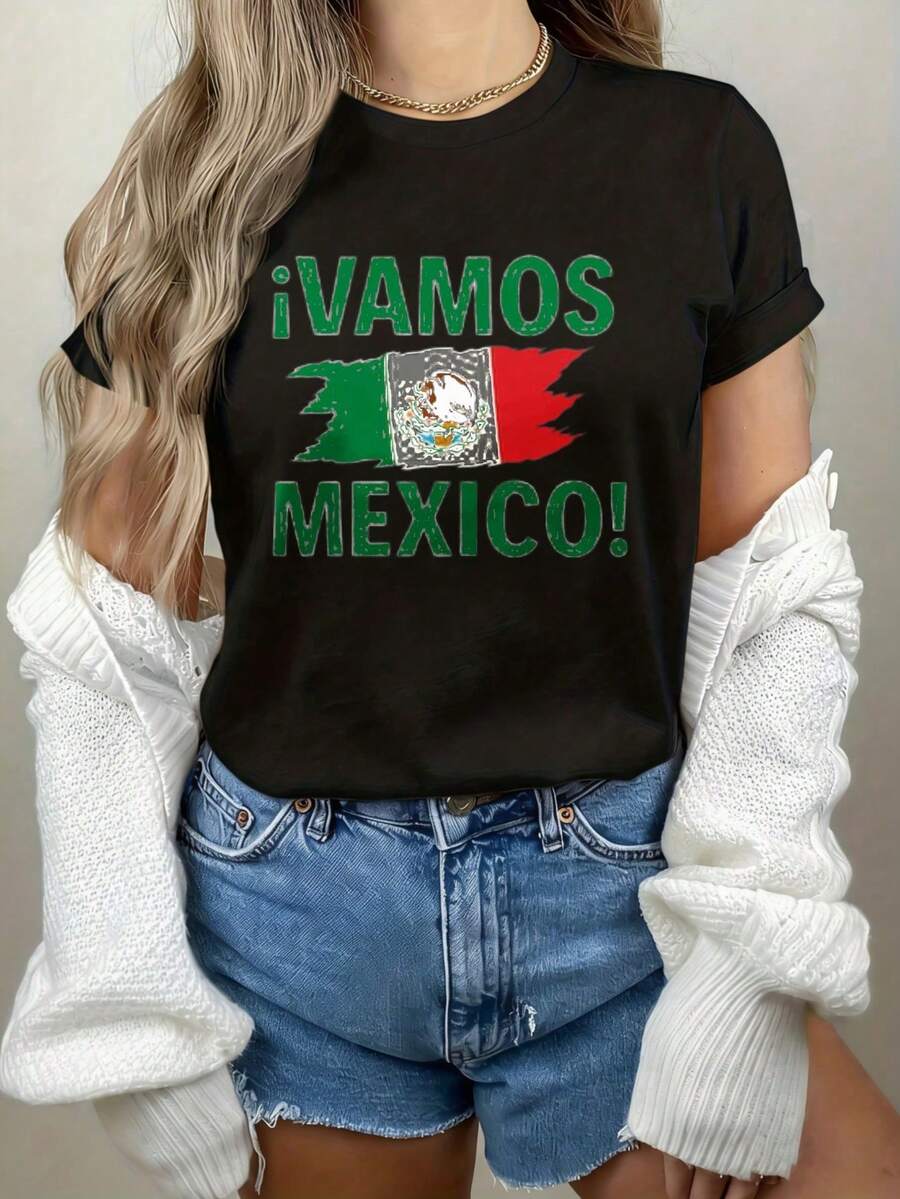 Lucid Camiseta unisex con la bandera de México, camiseta informal de manga corta para mujer, regalos para festivales. - Negro - Ver 1