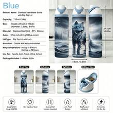 1pc 24oz Stainless Steel Water Bottles With Straw, Frozen Wolf Forest Design Tumbler Wrap For Wolf Lovers, Adults, And Winter Holiday Gifting, Featuring A Mystical Icy Wolf In A Snowy Woodland Scene. - 彩色 - 查看 14