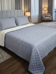 Single/Queen Double-Sided Bedspread Set With Sherpa Alaska 03 Pieces - Premium Soft Touch - CINZA - 查看 9