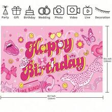 1pc Pink Theme Birthday Party Backdrop, Pink Birthday Party Decoration Background Cloth, Suitable For Girls And Women's Birthday Party Decor, Dessert Table Decoration, Photography Backdrop, Home Living Room And Bedroom Decoration, Gift Matching - View 4