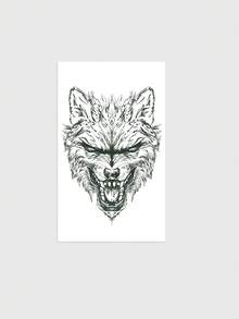 1pc Realistic Roaring Wolf Head Totem Pattern Tattoo Sticker, Temporary Tattoo Sticker, Realistic Tattoo Design, Suitable For Travel, Music Festivals, Games, Graduation Gifts, Lasts For 3-5 Days - Black - View 4