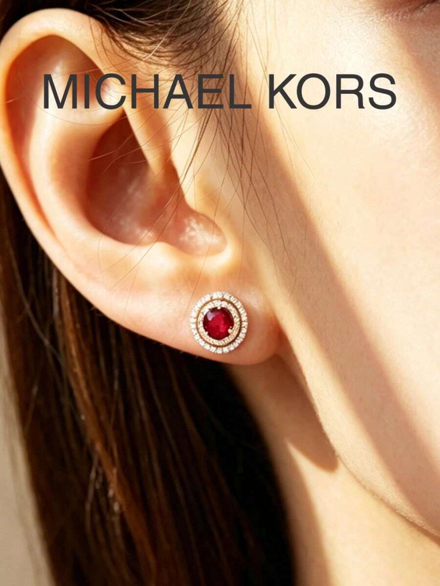 Michael Kors 玫瑰金鍍紅寶石耳釘 奈米寶石優雅女款,適合婚禮、派對與日常配戴,理想的節日禮物 - 玫瑰金 - 查看 1