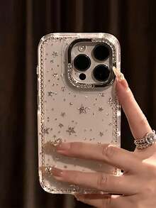 1 funda de teléfono a la moda, no incluye cordón ni soporte. Funda de teléfono suave y brillante con diamantes de lujo para 17 16 15 14 13 12 11 Pro Plus Series, cubierta trasera suave a prueba de golpes. - Plateado - Ver 1