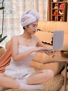 QIBHI Embroidered Floral Women's Hair Drying Cap, Elegant Makeup Hair Tie Cap, Soft Quick-Drying Girls' Garden Bath Cap, Warm Floral, Minimalist Bathroom Hair Drying Cap, Home Decor Girls' Hair Drying Towel, Suitable For Bathroom, Travel, School, Back To School, Home Essentials, Skin Care - Multicolor - View 4