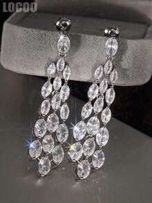 1 Pair Elegant Cubic Zirconia Earrings, Designed For Women, Suitable For Wedding, Engagement, Anniversary Party, Valentine's Day Gift - 1# - View 1