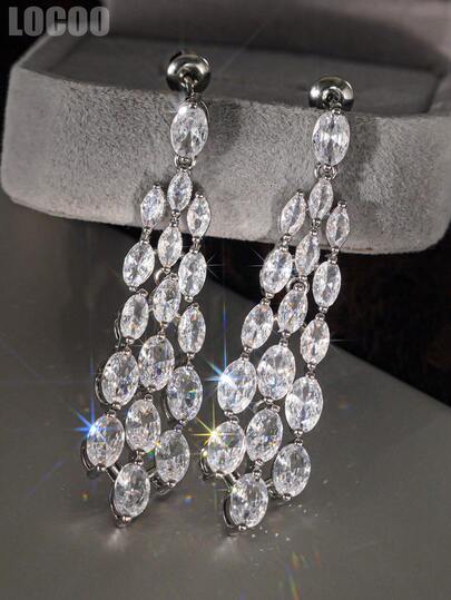 1 Pair Elegant Cubic Zirconia Earrings, Designed For Women, Suitable For Wedding, Engagement, Anniversary Party, Valentine's Day Gift