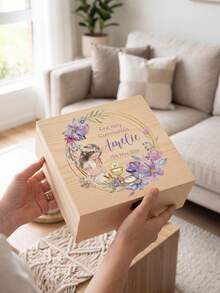 1pc Customized First Communion Keepsake Box, Personalized Religious Baptism Wooden Storage Box, Communion Gift, Floral & Cross Children's Gift Box - Multicolor - View 25