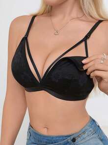 Hart & Haze French Floral Lace Nursing Bra With Thin Double Shoulder Straps For Pregnant Women - Black - View 6