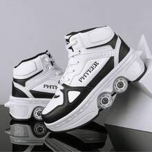 4-Wheel Roller Shoes, Switchable Walking And Skating Modes - Black and White - View 6