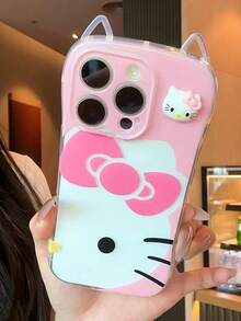 SANRIO 時尚新款日韓風 3D KT 貓咪手機殼，適用於 iPhone 17 Pro Max、15、14、13、12、11、XS Max、8 Plus，可愛貓耳設計，防震透明保護殼，女孩創意手機殼 - 粉色 - 查看 4