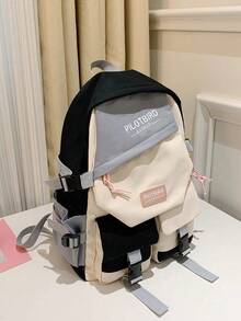 Pilotbird Student Backpack Large Capacity Color Block Multi-Pocket Casual Backpack - Black - View 3
