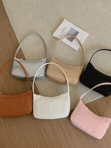 1pc Solid Color Minimalist PU Leather Women's Bag, Lightweight Zipper Closure Handbag, Versatile Shoulder Bag For Girls' Daily Use - one-size - View 2