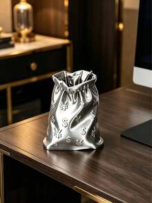 Money Symbol Money Bag Pen Holder, Suitable For Office Desk, Study Desk, Luxury Home Decor, Wealth-Attracting Lucky Bag Storage Tube, Student Stationery Organizer, Gift Idea, Luxury Gold And Silver Treasure Bag Pen Holder - Money Bag Pen Holder - View 9