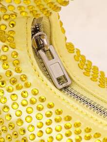 Mini Hobo Bag In A Crescent Shape, Fully Covered In Rhinestones, Integrated Circular Handle With Bow, Zipper, Various Colors, Women's Party, Wedding, Birthday Gift - 橘色 - 查看 5