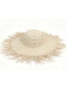 1pc Solid Color Bohemian Style Straw Hat, Wide Brim Beach Hat, Handwoven Decorative Straw Hat, Fashionable & Versatile For Spring/Summer, Suitable For Vacation And Commute,Holiday,Travel - Round Straw Hat - View 11