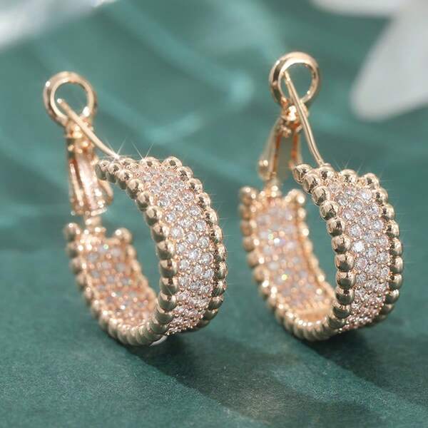 輕奢閃耀立方氧化鋯鑲嵌圓環耳環，華麗吸睛，適合日常穿搭、約會、宴會及正式場合，女性精緻珠寶