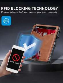 Father's Day Gift | Lucky Aluminum Pop-Up Card Holder, RFID Blocking, 9-13 Cards & ID Window - Brown - View 4