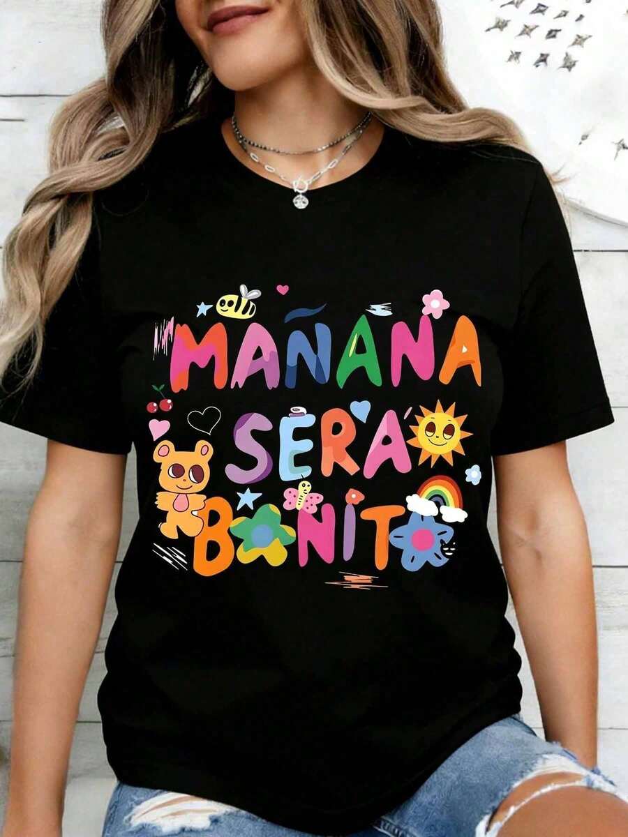 Women's Graphic T-Shirt, Orange Cat Energy, Fun Design, Blouses For Women, Casual Tops, Fashion Clothing, Ideal For Cat Lovers And Pet Enthusiasts, Dress Style - 黑色 - 查看 1