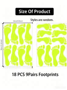 18/1 pieza Pegatinas de huellas de pies que brillan en la oscuridad, calcomanías de huellas removibles para paredes, escaleras, techos, marcadores de piso, guía de camino, flujo de camino, marcadores de distancia de pies - A - Ver 6