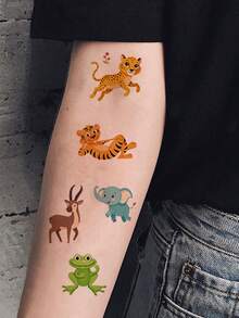 12 Sheets Animal Tattoo Stickers, 130 Animal Pattern Hand Tattoo, Penguin, Rabbit, Kangaroo, Monkey, Sheep And Elephant Elements Body Stickers, Waterproof Realistic Temporary Fake Tattoo Stickers, Suitable For Arms, Perfect Birthday Holiday - Multicolor - View 2