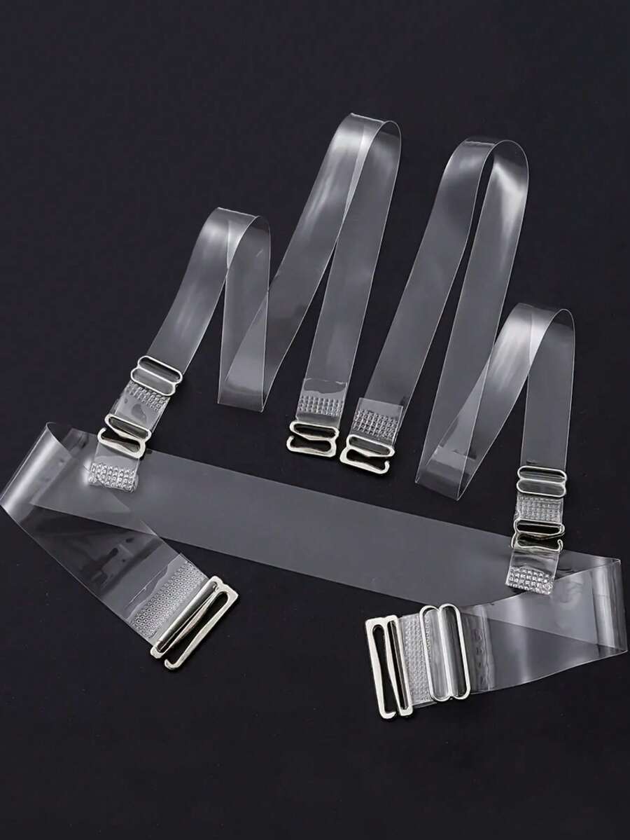 Invisible Transparent Bra Strap Set - 1 Back Strap + 2 Shoulder Straps, Suitable For Backless Dresses, Weddings And Parties, Non-Slip Adjustable Width - Multicolor - View 1