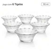 Jogo de sobremesa de vidro bowls taça tigela 6pcs 270ml grosso decorado cotton - 6unds 110ml - Visão 1
