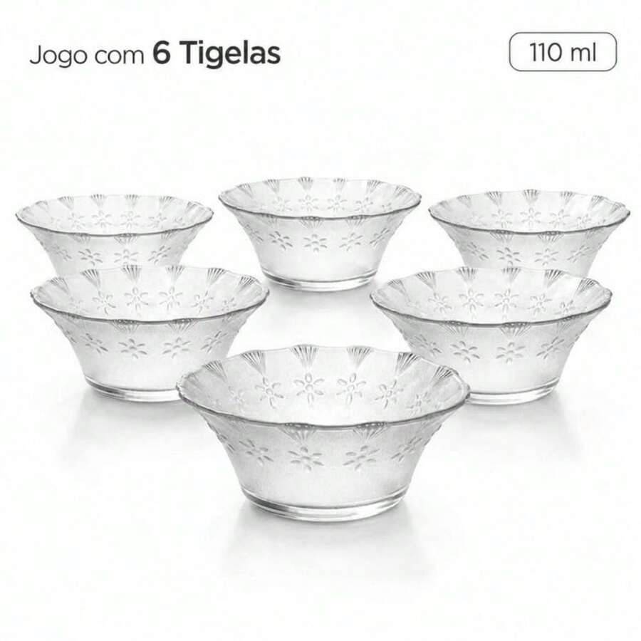 Jogo de sobremesa de vidro bowls taça tigela 6pcs 270ml grosso decorado cotton - 6unds 110ml - Visão 1