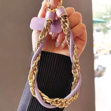 Lanyard pentru telefon cu curea de încheie pe încheietură din piele PU și lanț auriu, stil Ins, pandantiv fashion versatil și portabil, accesoriu premium rafinat de nișă pentru exterior, anti-pierdere, curea pentru cameră CCD, charm pentru geantă, breloc pandantiv, unisex - Multicolor - Vizualizare 12