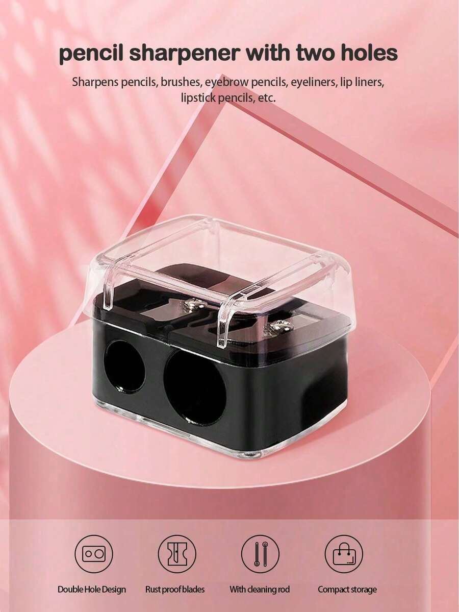 1/2/3/6pcs Transparent Cover Pencil Sharpener, Dual-Hole Sharpener, Portable Makeup Tool, Professional Eyebrow Pencil Eyeliner Pencil Sharpener, Simple And Portable, Suitable For Most Pencil Sizes, Student Stationery, Office Supplies, Back To School Season Must-Have - Double-hole Pencil Sharpener - View 1