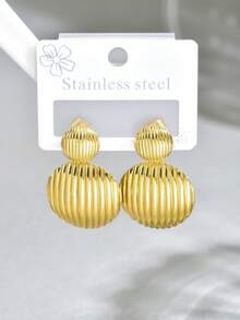 1 Pasang Anting Wanita Minimalis Liontin Geometris Stainless Steel - Emas 1437 - View 5