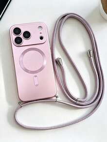 奢華斜跨掛繩磁吸無線充電手機殼，相容 iPhone 18 ProMax 18Pro 17 ProMax 17Pro 16 15 14 13 12 11 Pro Max 16 15 14 Plus，防震鏡頭保護後蓋 - 粉色 - 查看 2
