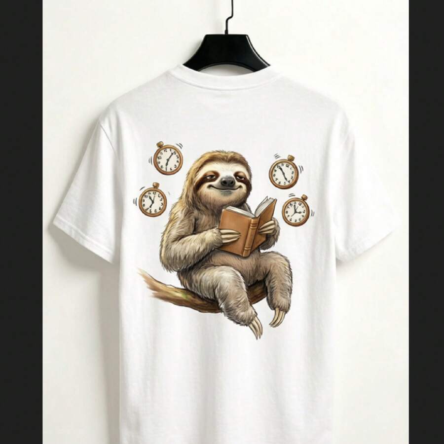 Pure Cotton T-Shirts, Men's T-Shirts, Women's T-Shirts, Printed T-Shirts, Short-Sleeved T-Shirts, Modern And Casual, With A Sloth Print. - 白色 - 查看 1