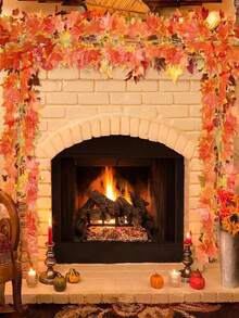 1/12pcs, Artificial Autumn Leaf Garland, Ivy Hanging Vine Garland, Fake Maple Leaf Garland, Suitable For Halloween Thanksgiving Holiday Decoration, Home Wedding Fireplace Party, Autumn Home Decor, Room Decor, Gift, Table Decor, Centerpiece Decor - Red - View 4
