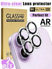 2pcs/Set 9H Hardness Tempered Glass Camera Lens Protector, High-Definition Transparent Anti-Scratch, Strong Adhesive, Compatible With IPhone 11/12/13/14/15 Pro Max/16 Plus/16 Pro/16 Pro Max/16e/17/17 Air/17 Pro/17 Pro Max Phone Accessories, Easy Installation - White - View 1