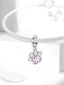 1pc 925 Sterling Silver Pink Paw Print Pendant Bead, Suitable For DIY Bracelet Jewelry For Women - Paw Prints - View 5