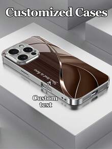 1件可客製化文字棕色調刷紋弧形圖案設計手機殼，適用於iPhone17promax/17AIR/16promax/15/17/13/12/11/Xsmax/678plus S20/S21Ultra/S23PLUS/S24FE/S25PRO機型，多色可選，時尚商務客製化高解析度印刷強化玻璃材質防震設計，送給家人和朋友的完美禮物 - 銀色 - 查看 2