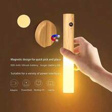 1pc/2pcs Creative Wood LED Wall Light Motion Sensor Magnetic Type-C Rechargeable Night Lamp For Kitchen Staircase - 小夜燈 - 查看 6