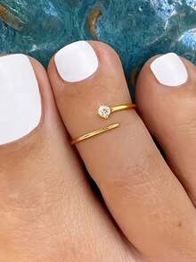 1pc S925 Sterling Silver Minimalist Personalized Rhinestone Open Toe Ring, Korean Ins Style Elegant Design, Fashionable Unique Minimalist Elegant Small Exquisite Adjustable Stackable Versatile Toe Ring, Suitable For Women's Daily, Party, Casual, Vacation Wear - Diamond - View 10