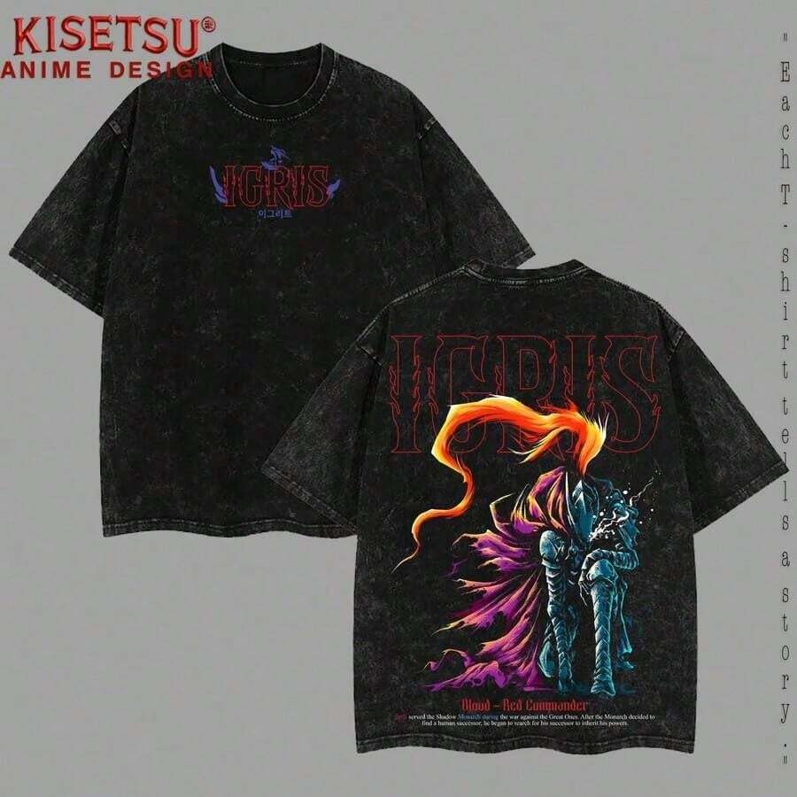 e Edición Limitada, Lavado Ácido, Algodón Ligero y Suave, Ropa Urbana de Anime Genial, Regalo de Merchandising de Leveling para Fans de Leveling, Ropa de Verano para Mujer y Hombre - Negro - Ver 1