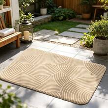 1 Stück Bestseller Khaki Beige Symmetrischer Bogen Gebogene Geometrische Abstrakte Muster Fußmatte, Beliebter Japanischer Wabi-Sabi Minimalistischer Neutraler Landhausstil Flanell Rechteckiger Teppich, Geschichtetes Halbkreis Wellenstreifen Textur Design, Rutschfest Saugfähig Leicht zu Reinigen Eingang Fußmatte, Geeignet für Flur, Küche, Balkon - A - Übersicht 2