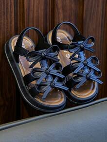 Girls' Spring/Summer New Fashion Sweet Bow Soft Sole Princess Style Beach Sandals - Black - View 5