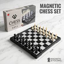 24cm 標準尺寸黑白棋盤，可折疊磁性西洋棋組，經典教育益智桌上遊戲，適合2人對弈，防水耐用便攜旅行棋禮物 - 黑與白 - 查看 3